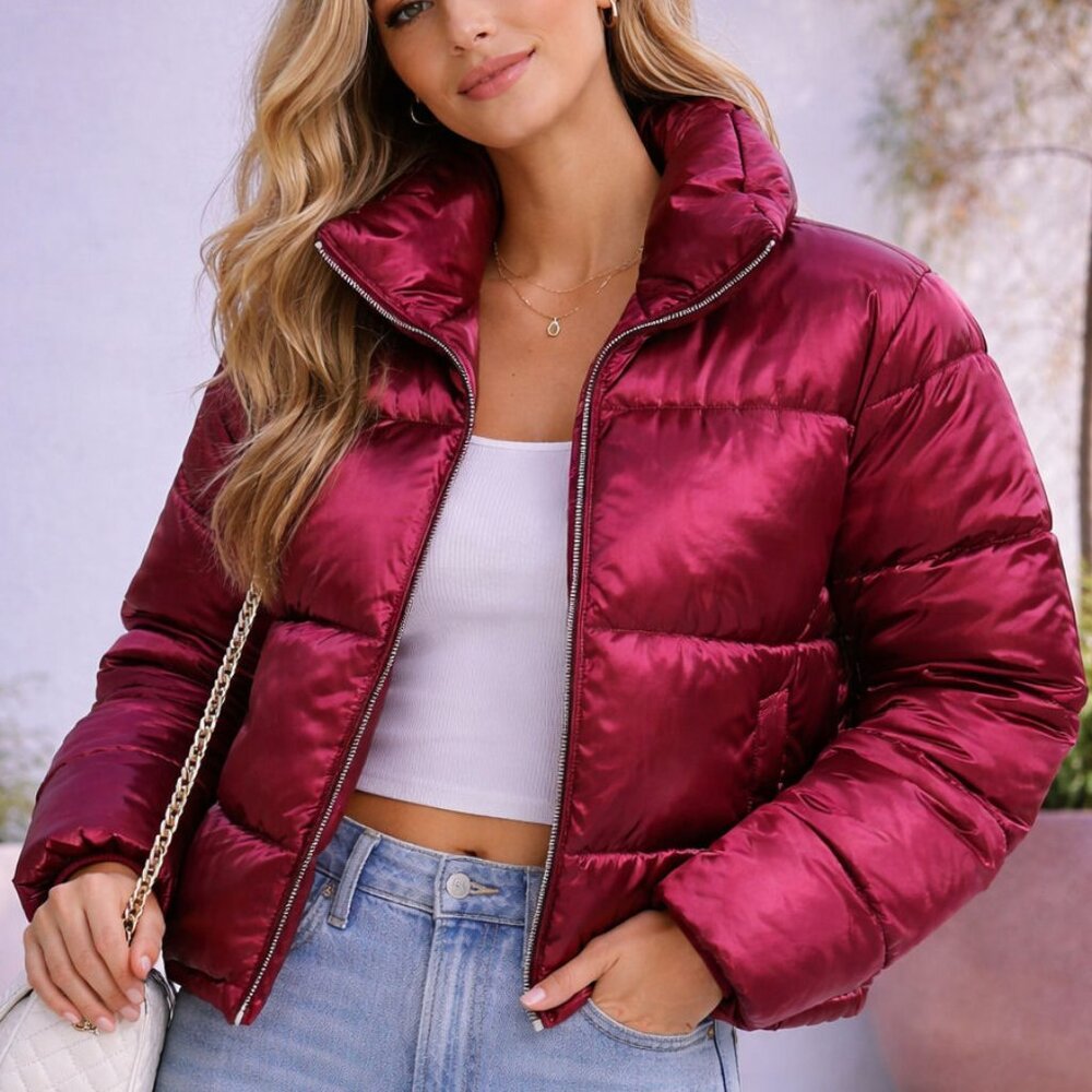 7 FOR ALL MANKIND METALLIC RED WOMENS PUFFER JACKET‎ NEW WITH TAGS